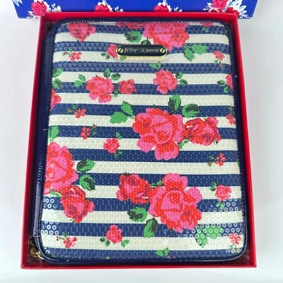 Vintage Betsey Johnson Rosie Floral Striped Sequin iPad Tablet Zippered Case NIB - Image 1 of 4