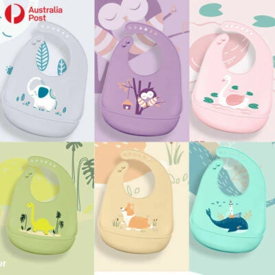 Baby Feeding Bib Apron Smock Silicon Waterproof Easy Clean 0-6 Toddler Kid Pouch - image 1 of 4