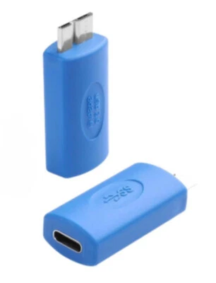 USB Micro-B 3.0 to USB-C 3.0 Hard Drive Data Adapter Male to Female Blue - Image 1 of 4