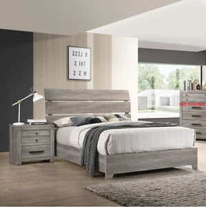 3Pc Bedroom Wooden Furniture King Size Bed and Nightstands Set Gray Finish - Picture 1 of 5