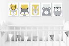 Wall Art Nursery Scandi Animals Prints Yellow Bear Fox Deer Owl Rabbit Set of 5