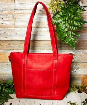Bolso de Mano LeDonne Cuero Rojo Nuevo con Etiquetas Cuero Suave Múltiples Bolsillos Tamaño Mediano Foto 1 de 4