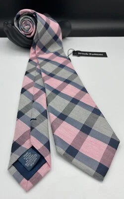 Corbata para hombre Ryan Seacrest seda + mezcla de algodón ~ rosa ~ patrón de cuadros y cuadros Foto 1 de 4