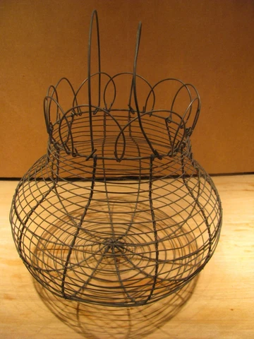Antique French Wire Egg Gathering Basket Farmhouse Cover