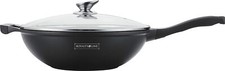 Wok Padella Pietra Lavica Royalty Line 32 Cm Antiaderente Coperchio In Vetro