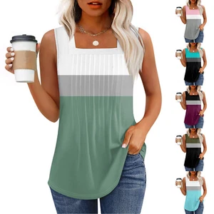 Tank Top For Women Summer Outfits Sleeveless Print Blouses Casual Loose Shirts - Picture 1 of 30