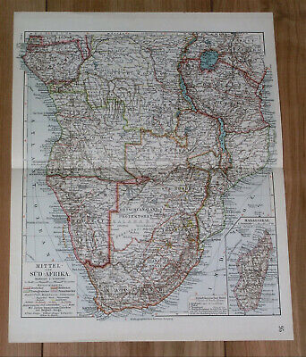 1912 Antique Map Of South Africa Namibia Angola Rhodesia Tanzania Congo Botswana • 28.28$