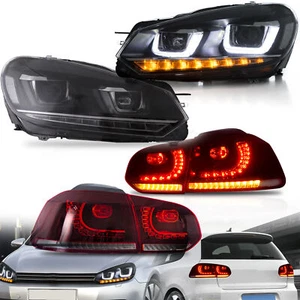 VLAND Headlights+Red Clear Tail Lights For 2010-2014 VW Golf VI MK6 W/Sequential - Picture 1 of 22