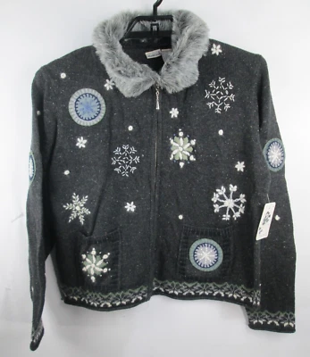 Suéter de Colección North Crest Invierno Tema Copo de Nieve Cremallera Cuello de Piel Sintética Talla XL NUEVO CON ETIQUETAS Foto 1 de 4