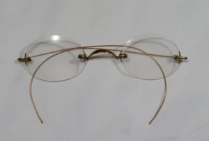 14kt Gold antique mens wire rim specs glasses oval lenses NICE pair - Picture 1 of 5