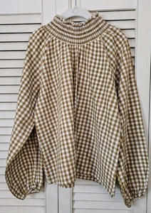 RYLEE + CRU Linen Cotton Blend Smocked Gingham Top New Fall Back To School 10 12 - Picture 1 of 5