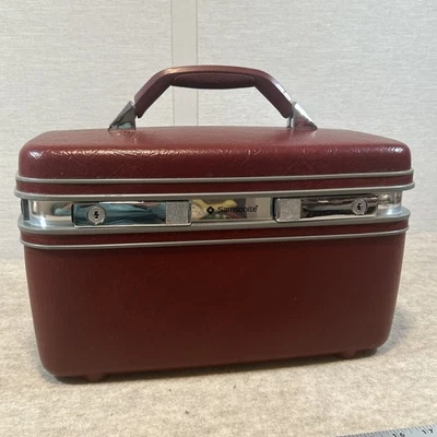 Estuche de tren cosmético vintage Samsonite Profile II borgoña espejo de mano sin llave Foto 1 de 4