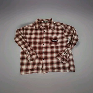 Playboy Button Down Shirt Mens Medium Pacsun Tartan Plaid Long Sleeve Patch - Picture 1 of 5