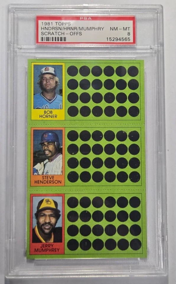 1981 TOPPS SCRATCH-OFFS HNDRSN/HRNR/MUMPHRY PSA NM-MT 8 - Imagem 1 de 2