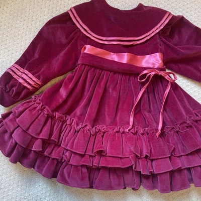 Vestido de Colección Martha's Miniatures 4 Ciruelas Círculo Terciopelo Volantes Vacaciones Navidad Foto 1 de 4