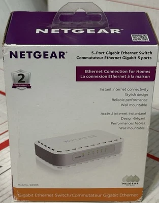 NETGEAR GS605 5 PORT GIGABIT ETHERNET NETWORK SWITCH   BRAND NEW IN BOX! - Image 1 of 4