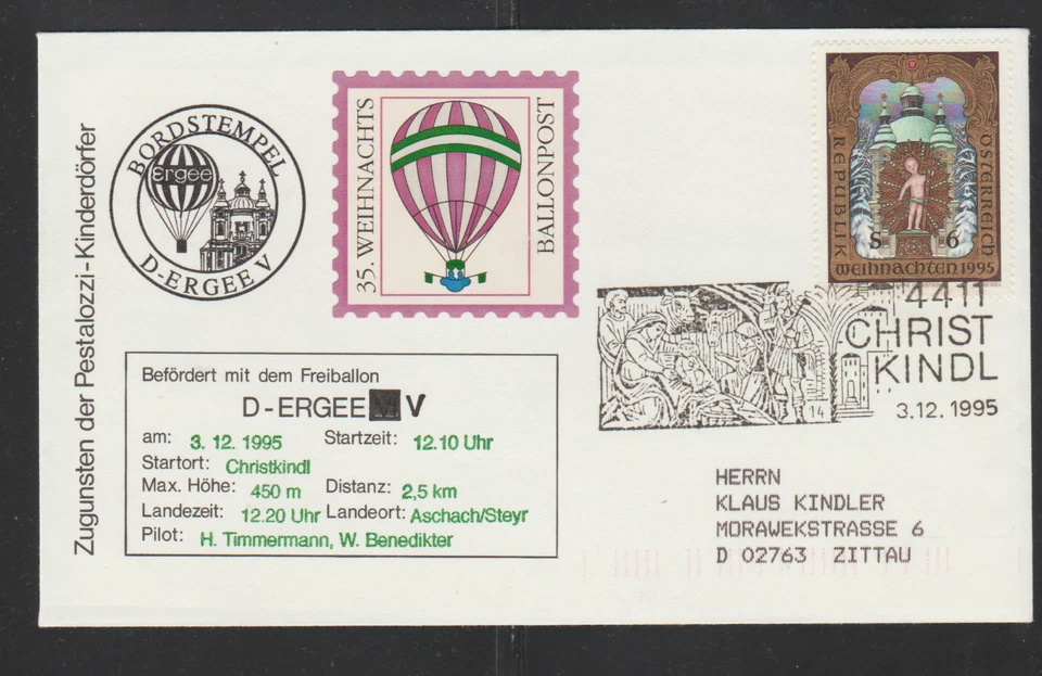 Ballonpost der Pestalozzi-Kinderdörfer 35. Weihnachtsballonfahrt ab Christkindl - Bild 1 von 1