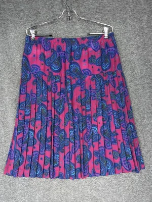 Vintage Andrea Gayle Petites Pleated Midi Skirt Sz 16 Fuchsia Paisley Secretary - Image 1 of 4