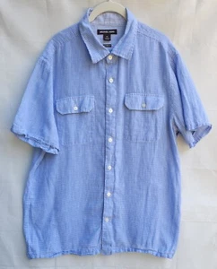Camisa Michael Kors Abotonada Para Hombre XL Azul Blanco Cuadros Guinga Manga Corta - Imagen 1 de 10