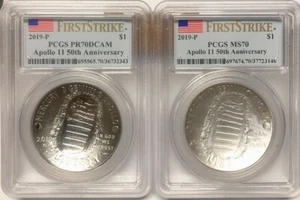 2019 APOLLO 11 50TH ANNIVERSARY SET PCGS PR70 & MS70💥FLAWLESS QUALITY💥FIRST ST - Picture 1 of 2