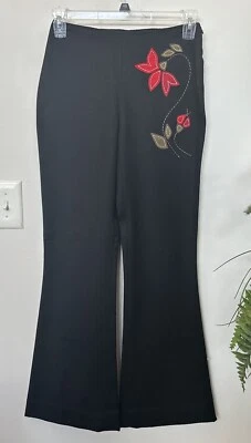 Patrizia Pepe Italy Y2K Wool Cashmere Flared Black Floral Pants US 6/ IT 42 - Image 1 of 4