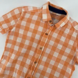 Tommy Bahama Kids Orange Gingham Check Button Down Short Sleeve Shirt XL (14) - Picture 1 of 7