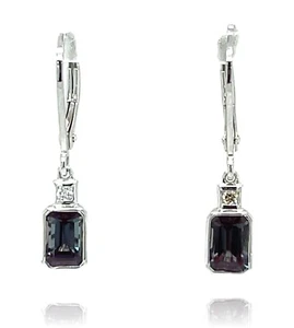 14KW Gold Lab Created Alexandrite and Diamond dangling earrings - Picture 1 of 2