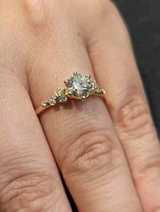 Solitaire W/Accents 1.20Ct Lab Grown Diamond/CVD Engagement Ring 14K Yellow Gold - Picture 1 of 16