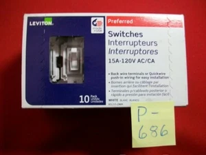 LEVITON NEW IN SEALED BOX OF 10 PREFERRED SINGLE POLE SWITCHES #RS115-2WM WHITE - Picture 1 of 3