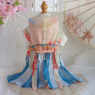 Lindo Vestido Perro Mascota Gato Ropa Hanfu Antigua Cuentas Princesa Asiática Cumpleaños Foto 1 de 4