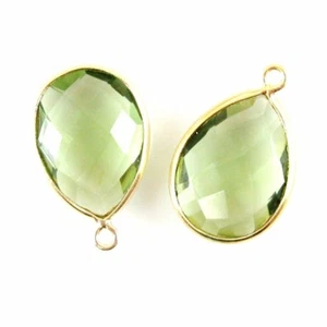 2 pc Bezel Gemstone Pendant-13x18mm Faceted Pear Shape-Green Amethyst Quartz - Picture 1 of 2