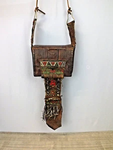 Vintage African Tuareg or Berber Style Leather Bag, Purse, Unique Wall Art - Picture 1 of 17