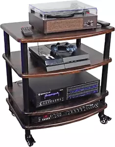 FLX Dark Wood Adjustable Height 4 Shelf Home Theater Audio Rack Stand, 24"X18", - Picture 1 of 9