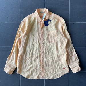 TOMMY BAHAMA Relax Mens Orange 100% Linen Button Up Shirt with Pocket Size XL - Picture 1 of 16