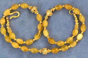 Lovely Natural Baltic Amber Beaded Necklace With 22kt Gold Plated Silver. 16 inc - Picture 1 of 13