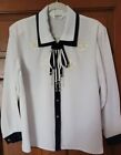 Italian WIRONA women blouse L XL white navy embellished decorated polyester $149