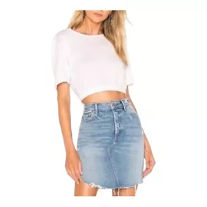 GRLFRND Rhoda Denim Mini Skirt Frayed Hem Distressed Blue Jean Skirt Size 23 NWT - Picture 1 of 17