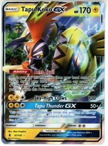 Pokemon TCG Tapu Koko GX 47/145 Sm-Guardians Rising Ultra Raro - Foto 1 di 1