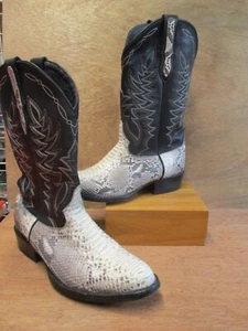 Cavenders EUC black leather gray python snake western cowboy boots 8.5EE - Picture 1 of 9