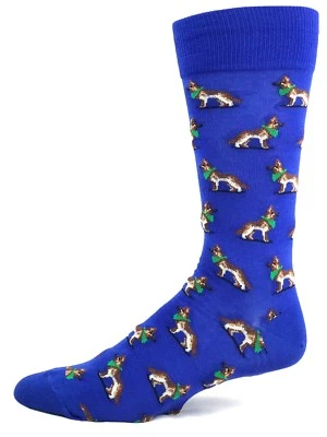 Hot Sox Blue German Shepard Dog with Green Bandanna Dress Crew Socks - Image 1 of 3