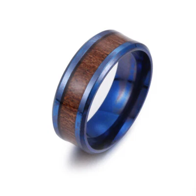 Mens Wooden Wood Inlay Ring for Men Women Stainless Steel Size 6-13 - Image 1 of 4