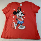 Disney Mickey Mouse T-Shirts Top Damen groß rot gestrickt amerikanische Flagge kurzärmelig