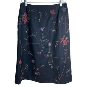 HAROLD'S Black Embroidered Floral Wool Pencil Skirt Knee Length Women's Sz 8 - Picture 1 of 7