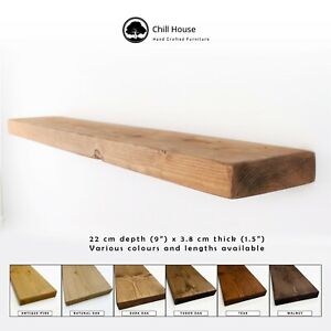 Rustic Flat Floating Shelf Solid Wood Chunky Handmade Oak Industrial Reclaimed