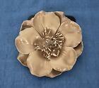 Vintage Millinery 1990s 3.75” Leather Flower Pin Brooch • TAN Light Camel Brown