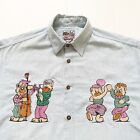 Vintage denim shirt men large 90s 80s retro jazz size L funny bears