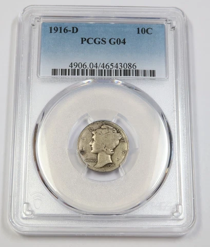 1916 D PCGS G4 | Silver Mercury Dime - 10c US Coin #42389A Cover