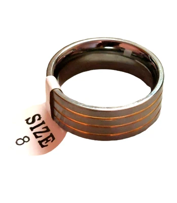 Hermoso Anillo Unisex Banda Plata Chapado en Oro 14K Rayas Titanio Talla 8 Foto 1 de 4