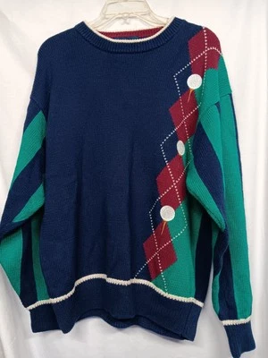 Suéter Par Four Golf Vintage Años 80 90 Tejido Argyle Pelota de Golf Cuello Redondo Papá Para Hombres L Foto 1 de 3