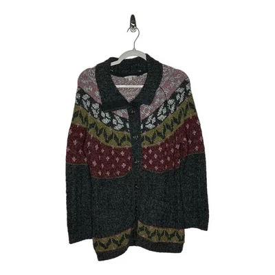 Royal Robbins Sweater Womens Medium Gray Fair Isle Cardigan Wool Blend Chunky - Image 1 of 4